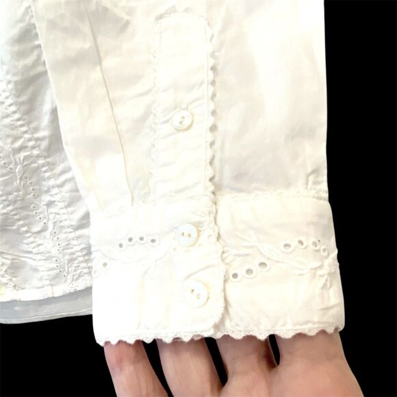 NWT Sundance Eyelet Tuxedo Pleated Shirt Button Up Crochet Embroidered White M - Picture 5 of 11